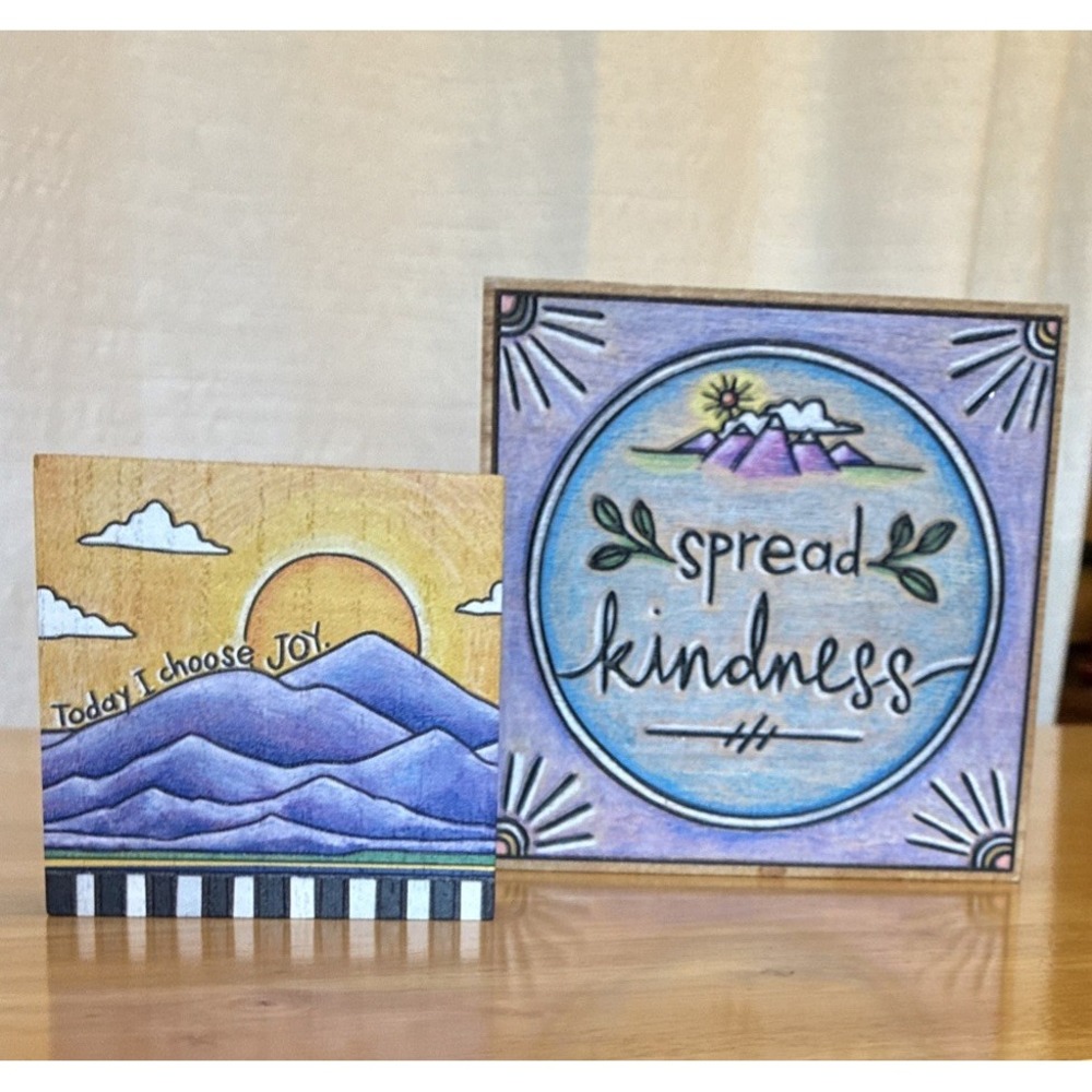Primitives By Kathy Wood Block Decor Sun Mountains Purple